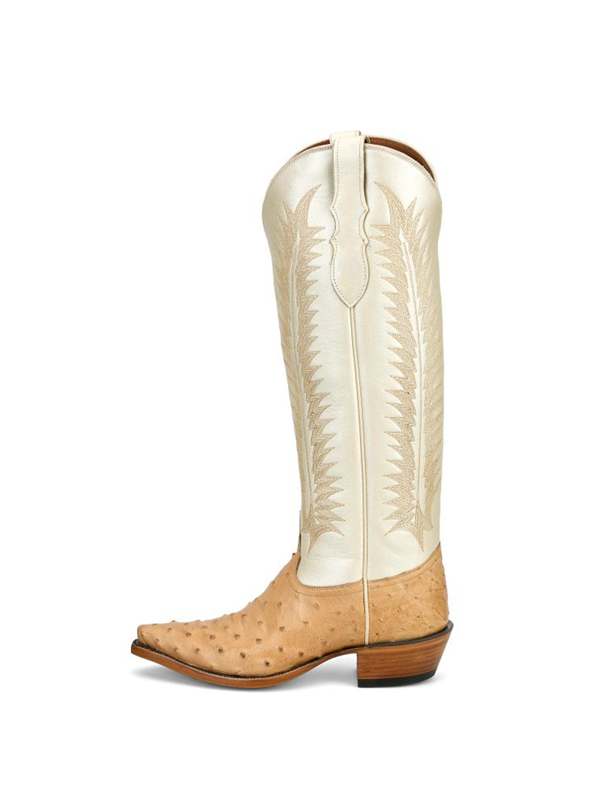 White Ostrich Print Snip-Toe Western Stitch Knee High Cowgirl Boots