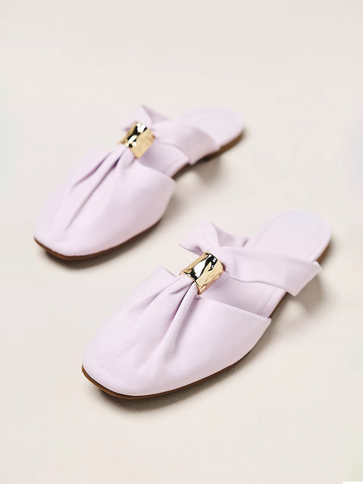 Lilac Closed Square-Toe Slip-On Backless Flats