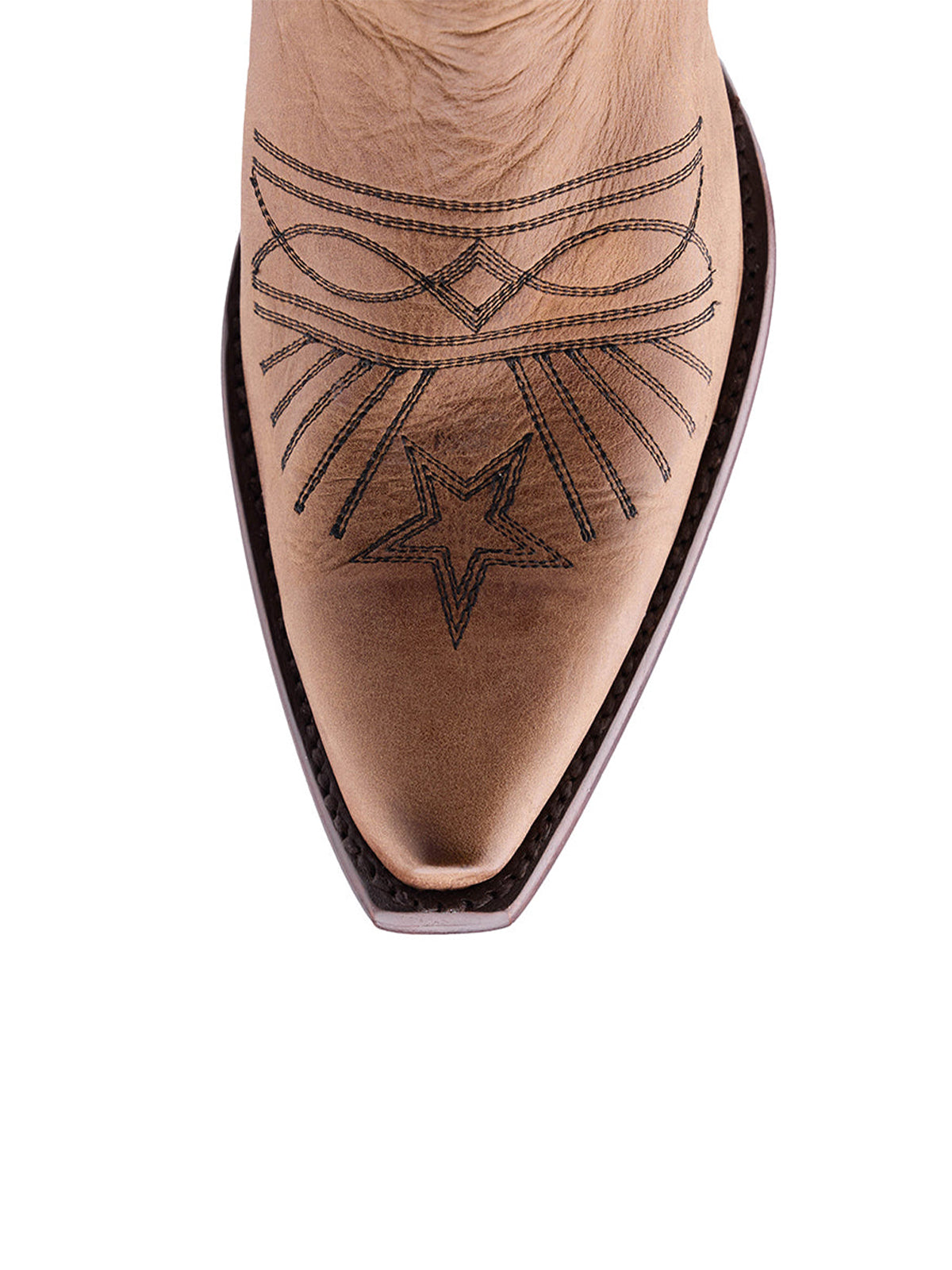 Cognac Snip-Toe Classic And Star Embroidery Half-Zip Mid Calf Cowgirl Boots