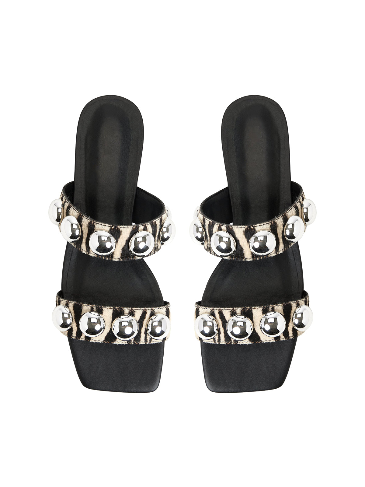 Zebra Square-Toe Double Straps With Studs Flats