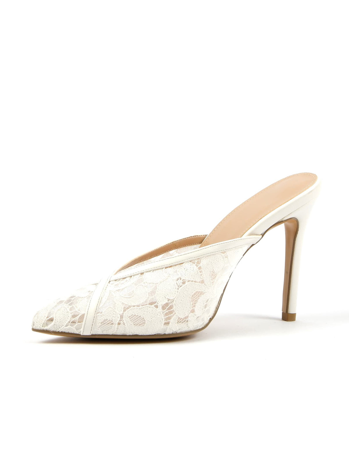 White Lace Mesh Pointed-Toe Classic Backless Chic Pumps High Heels