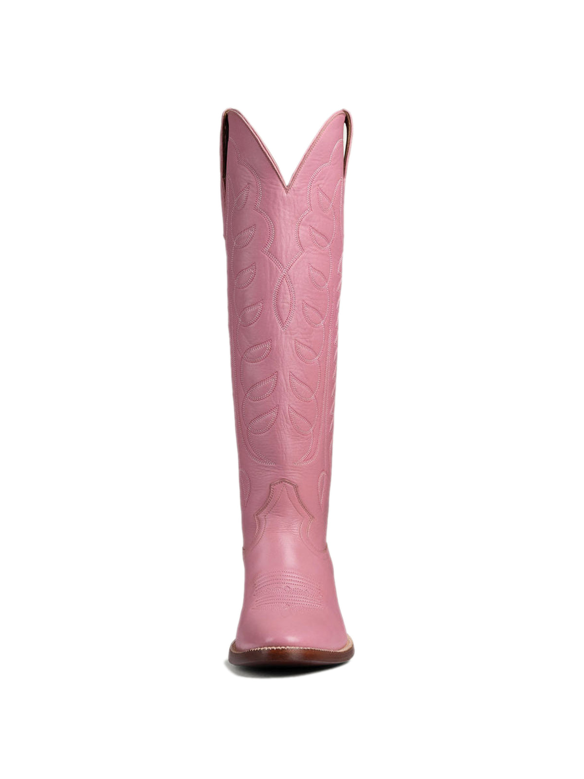 Light Pink Classic Almond-Toe Embroidery Tall Knee High Wide Calf Cowgirl Boots