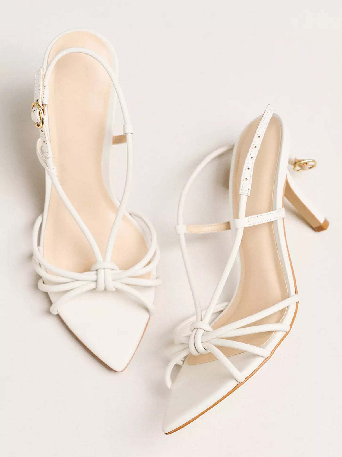 Pointed-Toe Strappy And Back Strap Chic High Heels - Cream