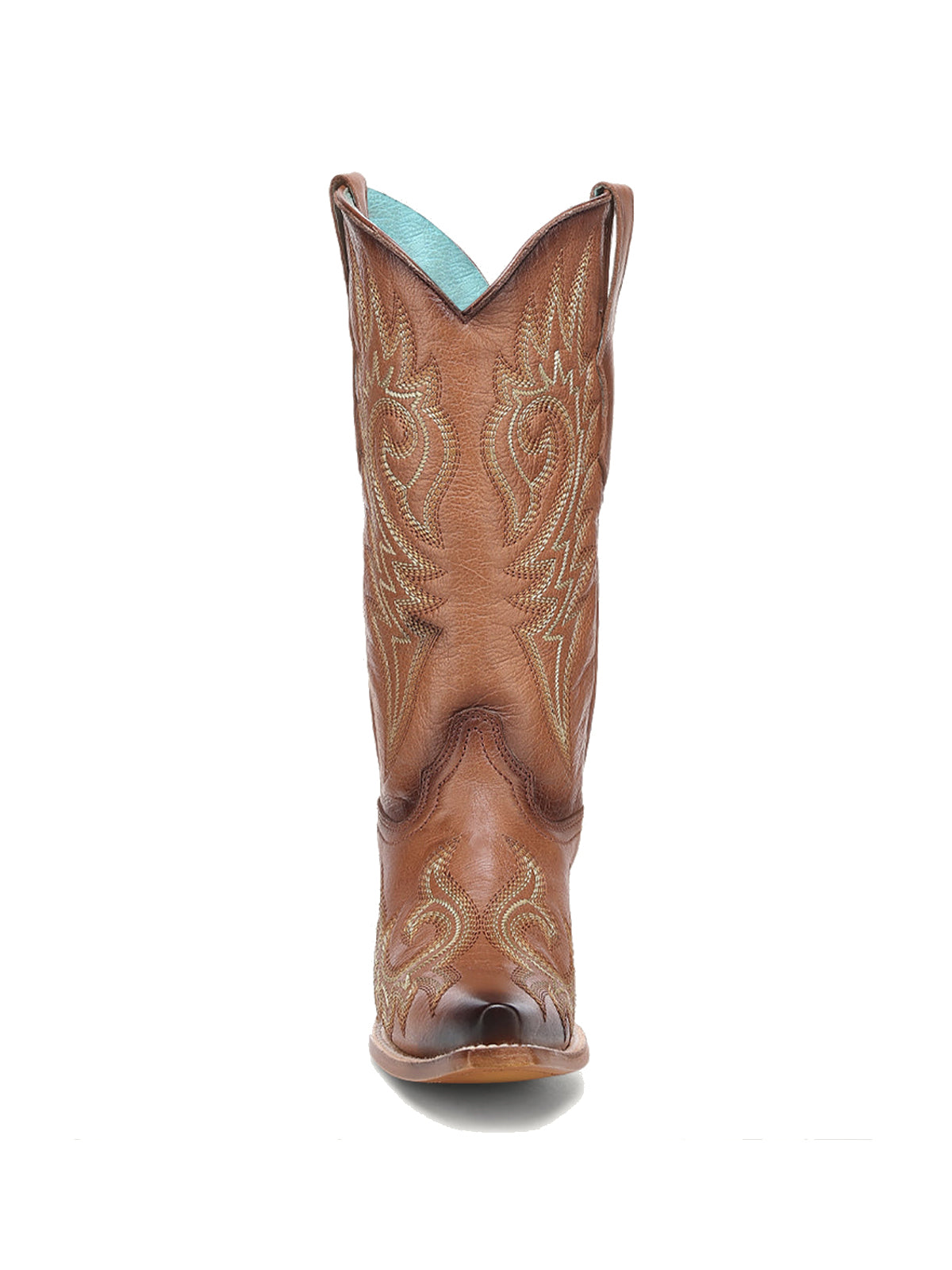 Brown Snip-Toe Flame Embroidery Mid Calf Classic Cowgirl Boots