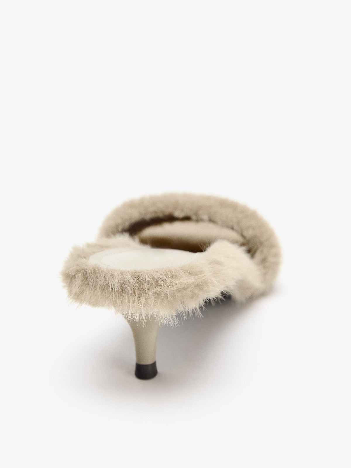 Gray Plush Round-Toe Front Strap Kitten Heels