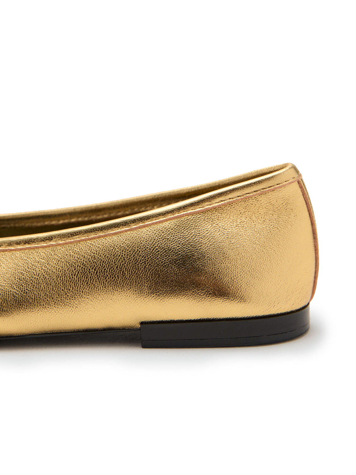 Metallic Gold Vegan Leather Round-Toe Classic Ballet Flats With Front Bow