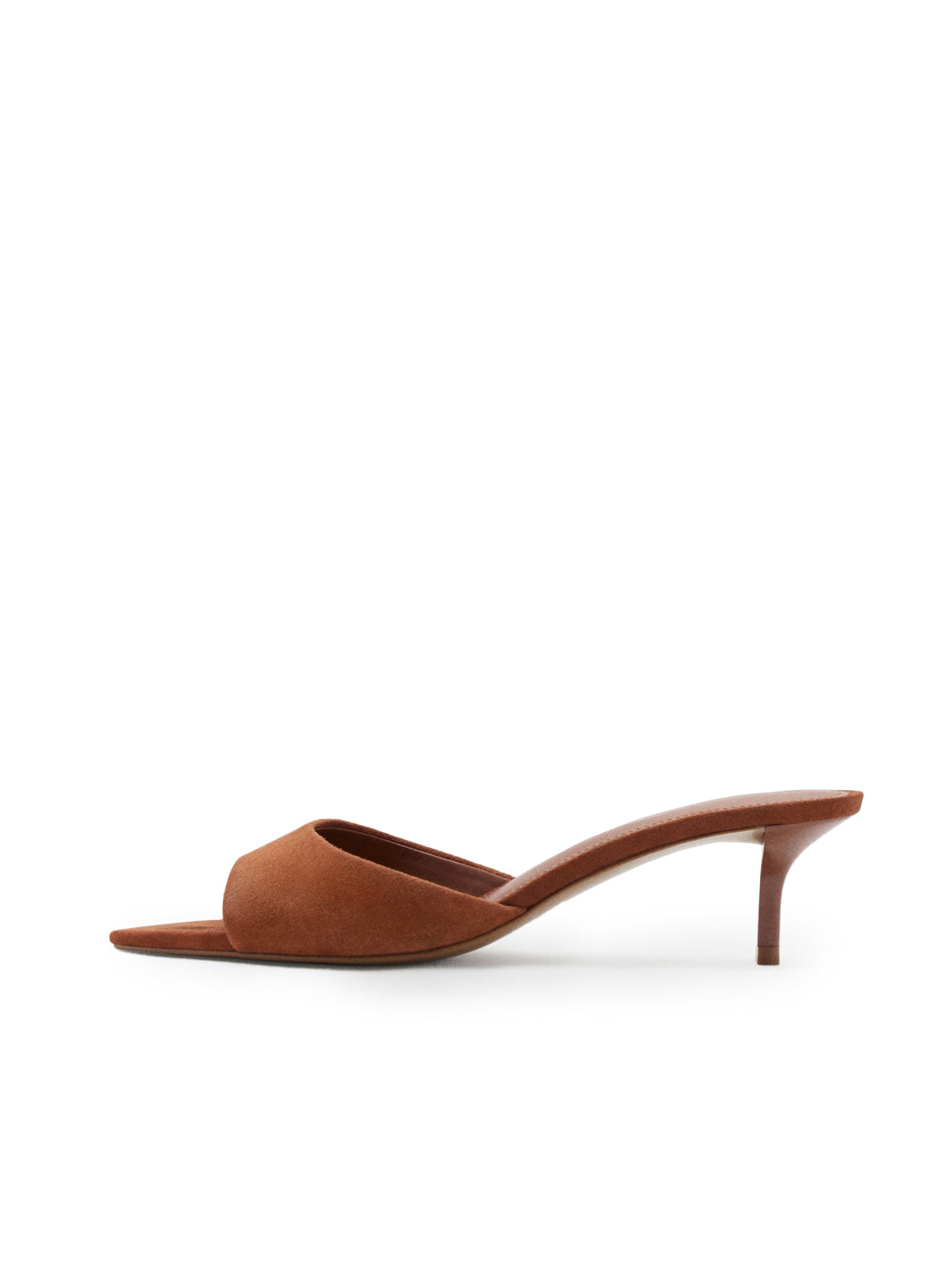 Orange Faux Suede Pointed-Toe Slip-On Simple Kitten Heels