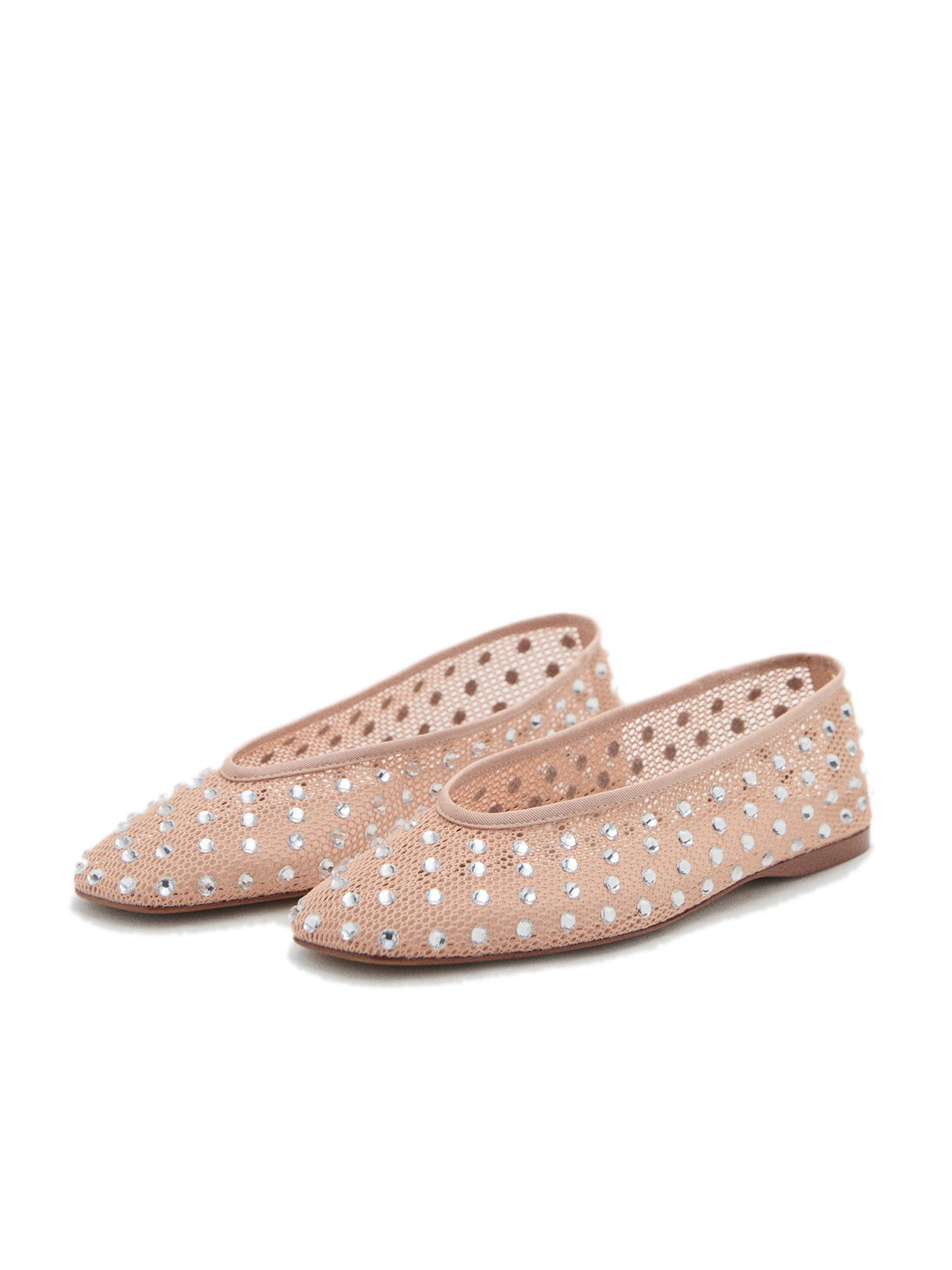 Nude Mesh Square-Toe Rhinestone Ballet Flats