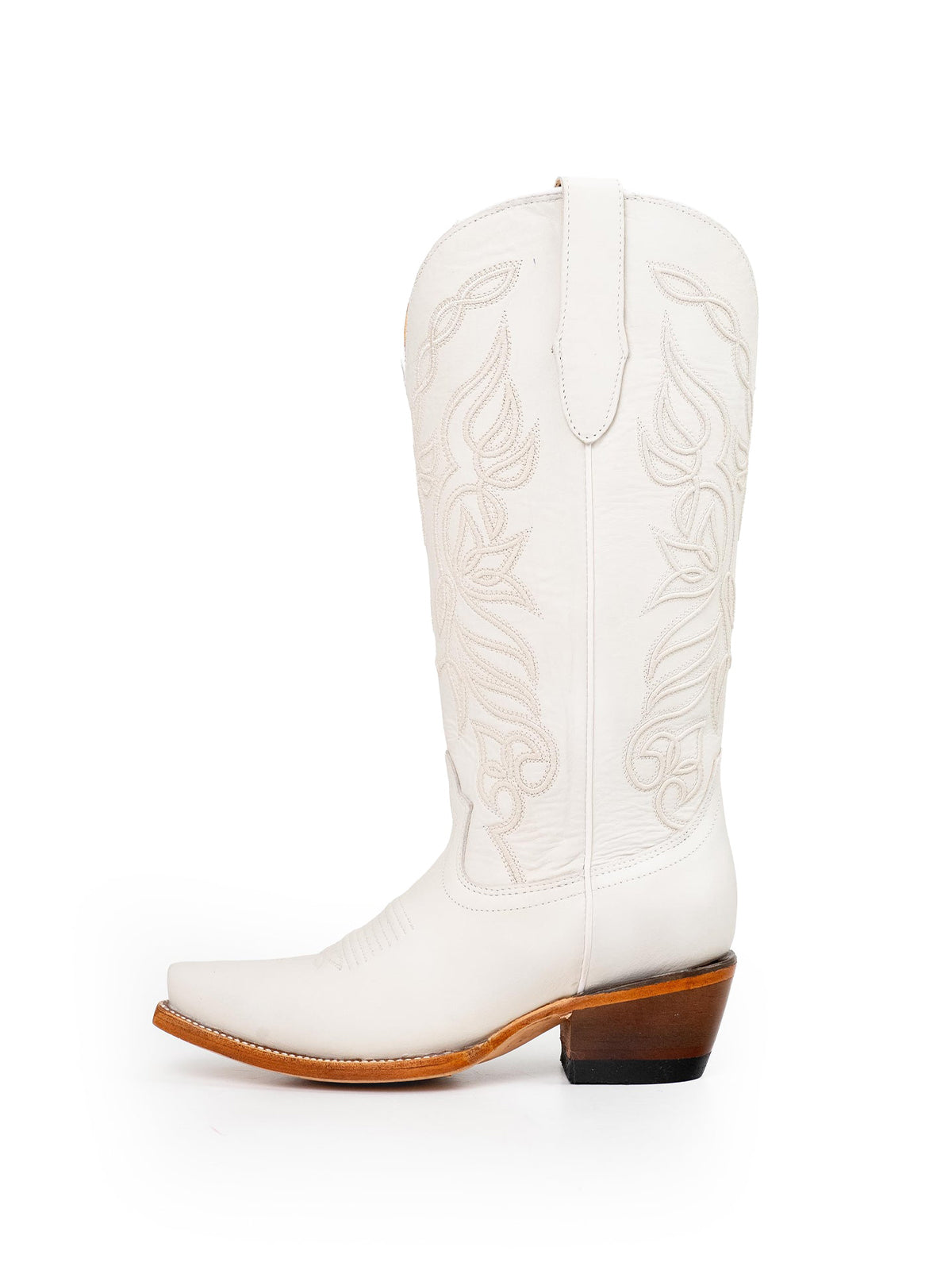 Snip-Toe Sleek Embroidery Half-Zip Knee High Cowgirl Boots For Woman - Ivory