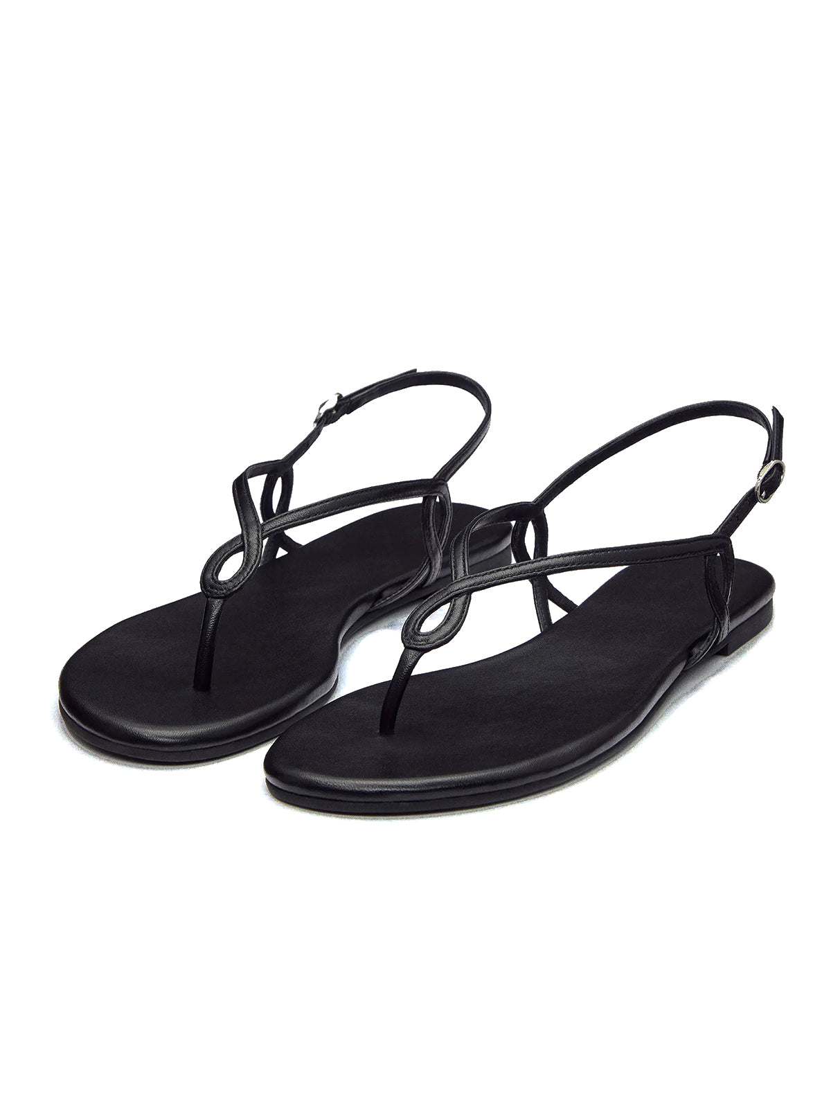 Black Round-Toe Strappy And Ankle Strap Sandals Flats