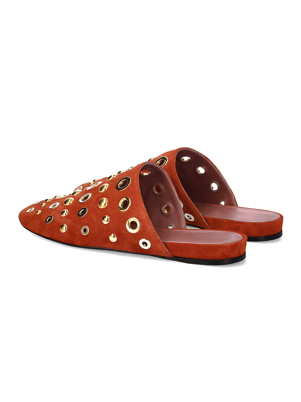 Caramel Faux Suede Round-Toe Eyelets And Studs Loafers Flats