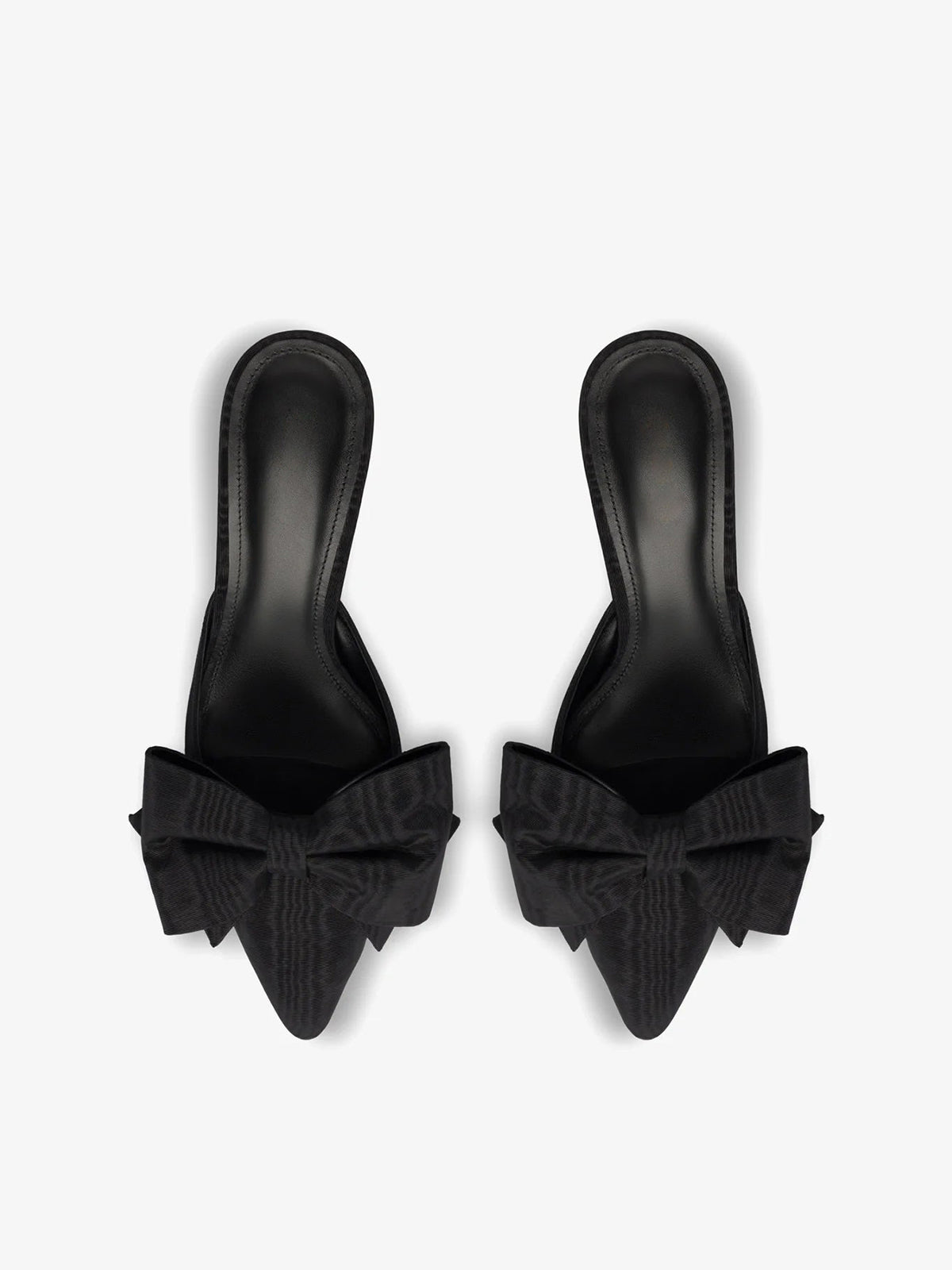 Black Satin Pointed-Toe Big Front Bow High Heels