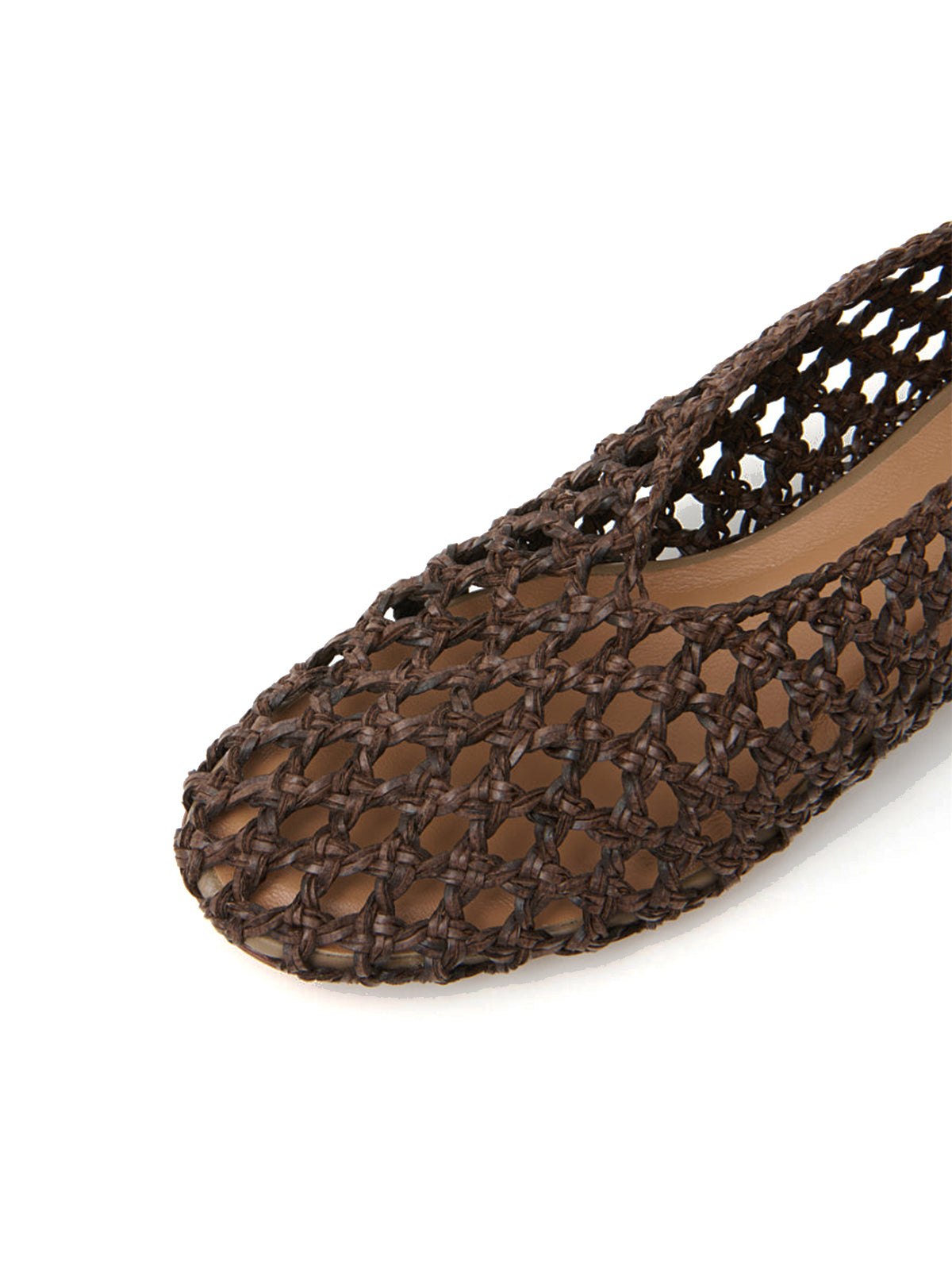 Coffee Woven Vegan Leather Round-Toe Simple Slip-On Flats