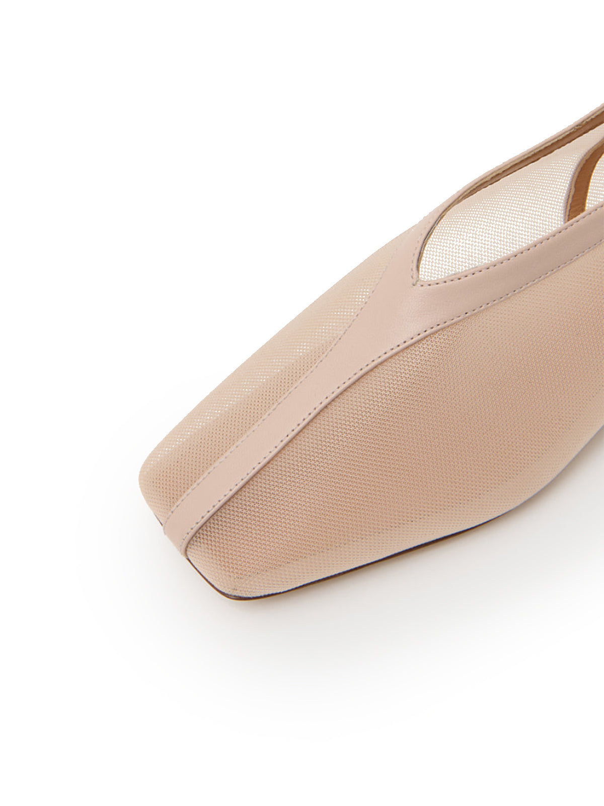 Nude Mesh Square-Toe V-Cut Vamp Ballet Flats