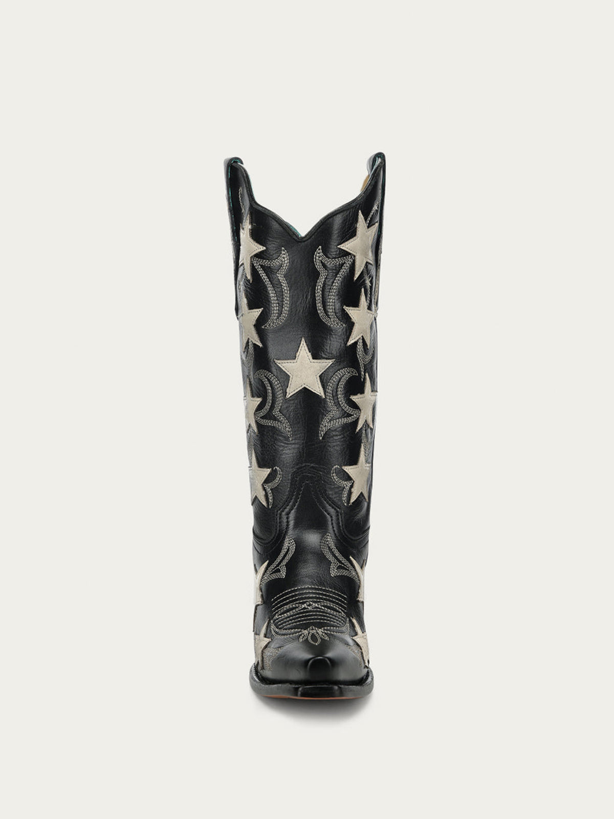 Black Snip-Toe Chic Stars Inlay With Embroidery Mid Calf Cowgirl Boots