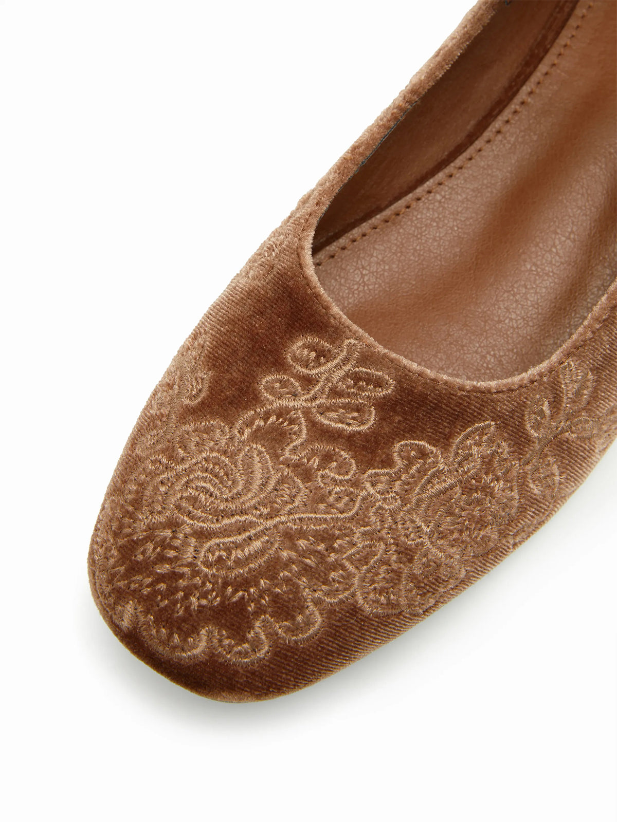 Brown Velvet Square-Toe Chic Mary Jane Ballet Flats