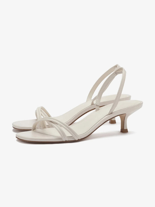 Ivory Square-Toe Front Cross Strap Slingback Kitten Heels