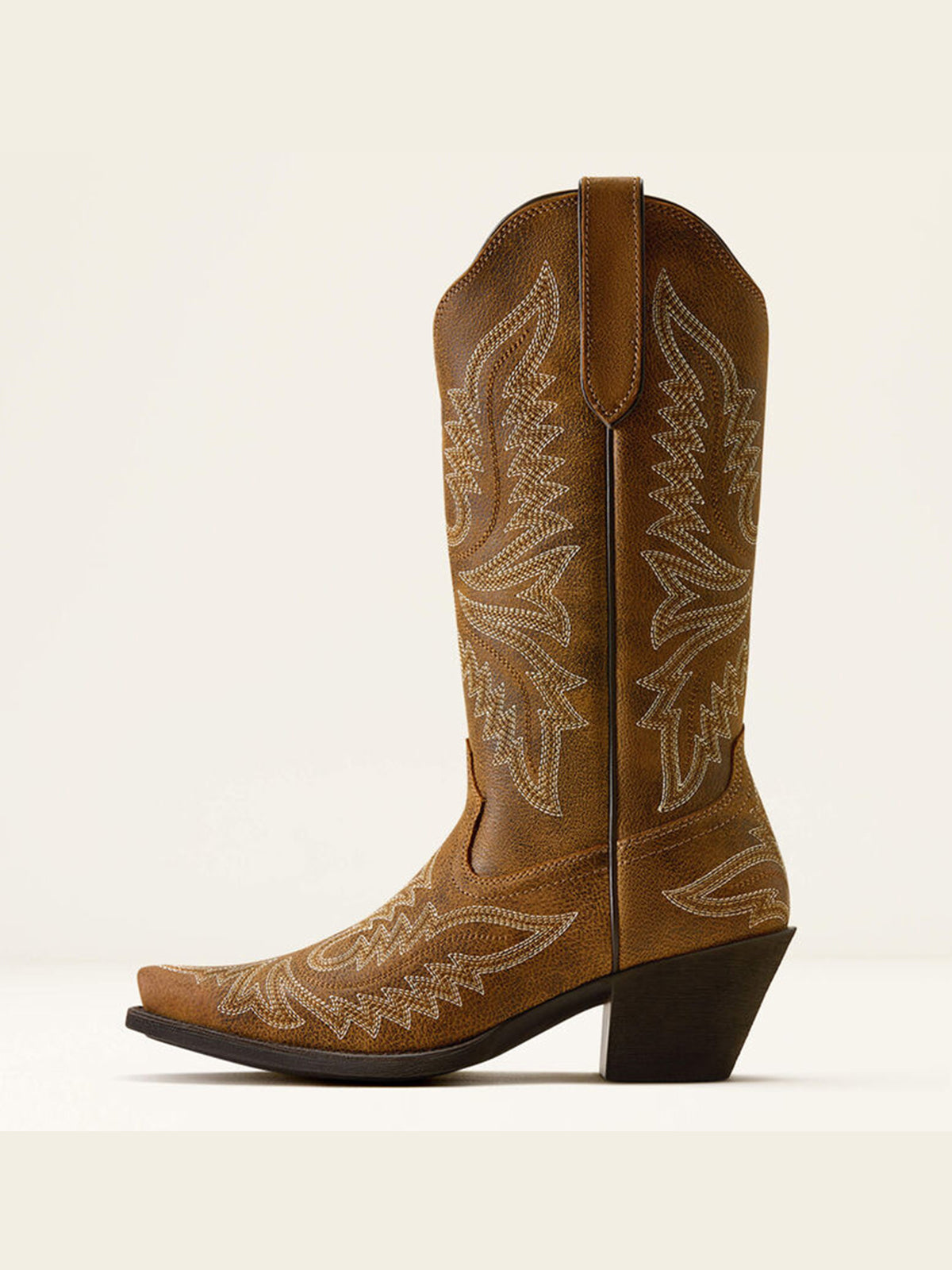 Brown Snip-Toe Western Embroidery Mid Calf Cowgirl Boots For Women