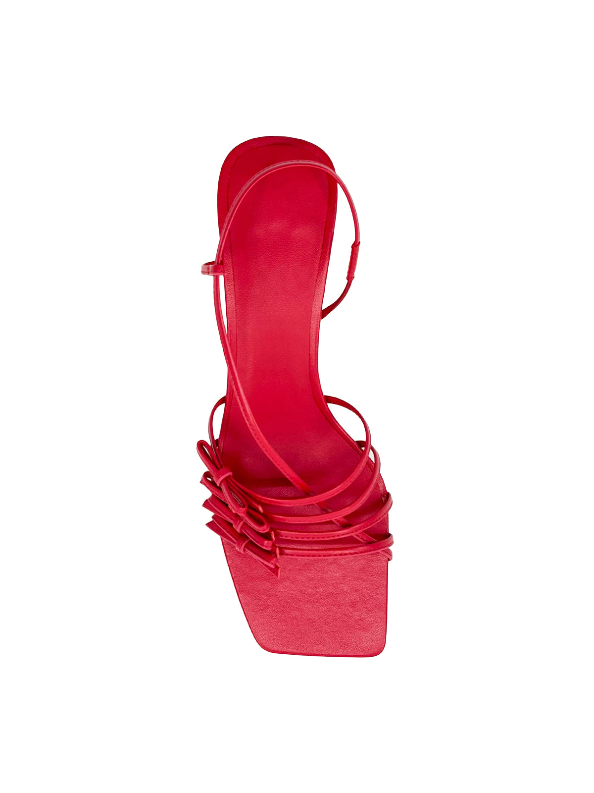 Red Square-Toe Multi-Straps With Bows Kitten Heels