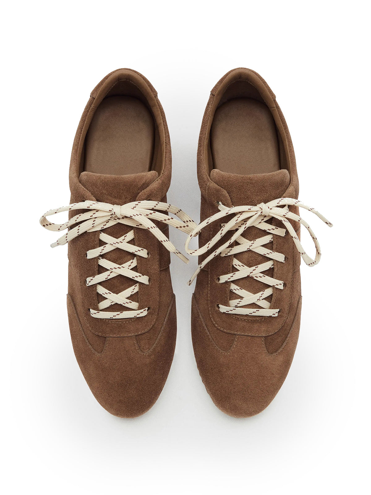 Brown Faux Suede Round-Toe Classic Lace-Up Chic Sneakers Flats