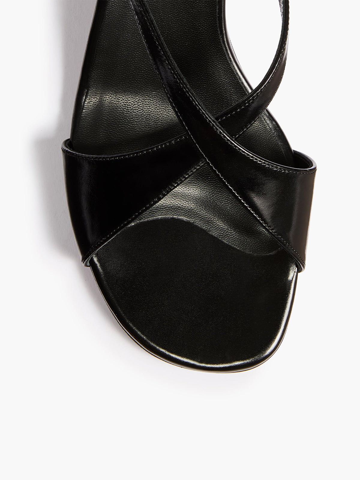 Black Square-Toe Crossed Straps Back And Ankle Strap Kitten Heels
