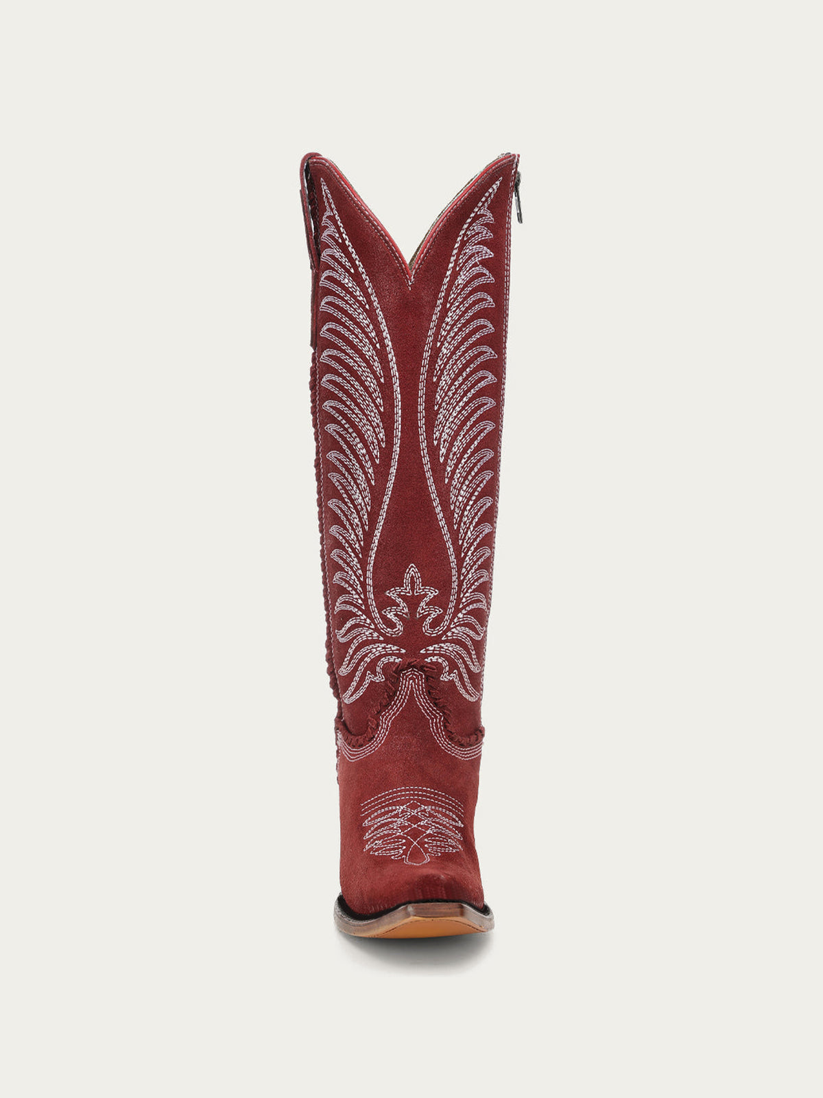 Chic Wings Embroidery Snip-Toe Full-Zip Knee High Cowgirl Boots - Wine Red