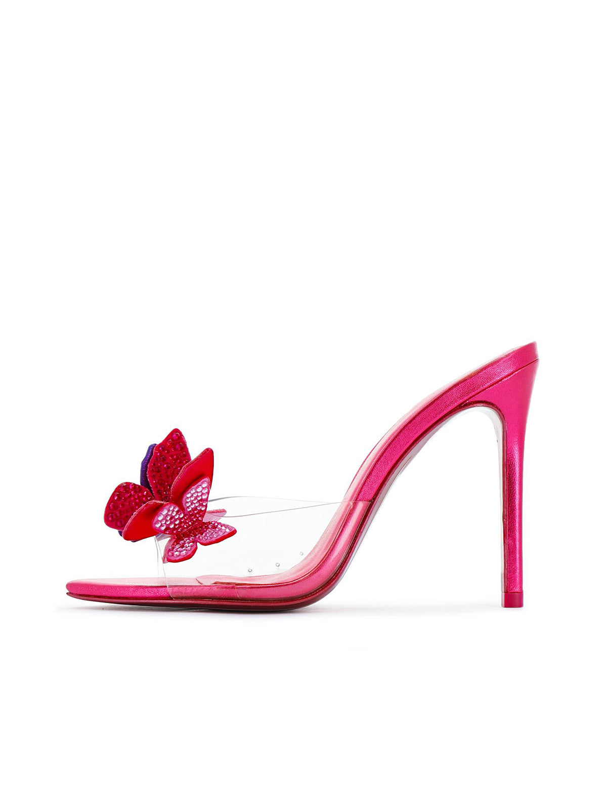 Pink Pointed-Toe Front Transparent TPU Film With Butterflies High Heels