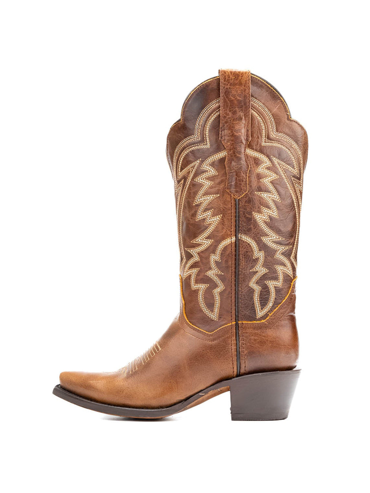 Western Snip-Toe Embroidery Mid Calf Cowgirl Boots - Tan