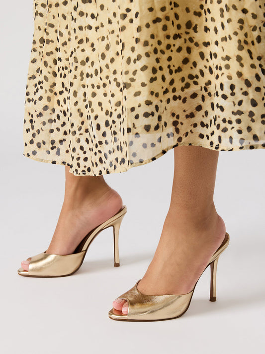 Round-Toe Slip-On High Stiletto Heels Pumps - Metallic Gold