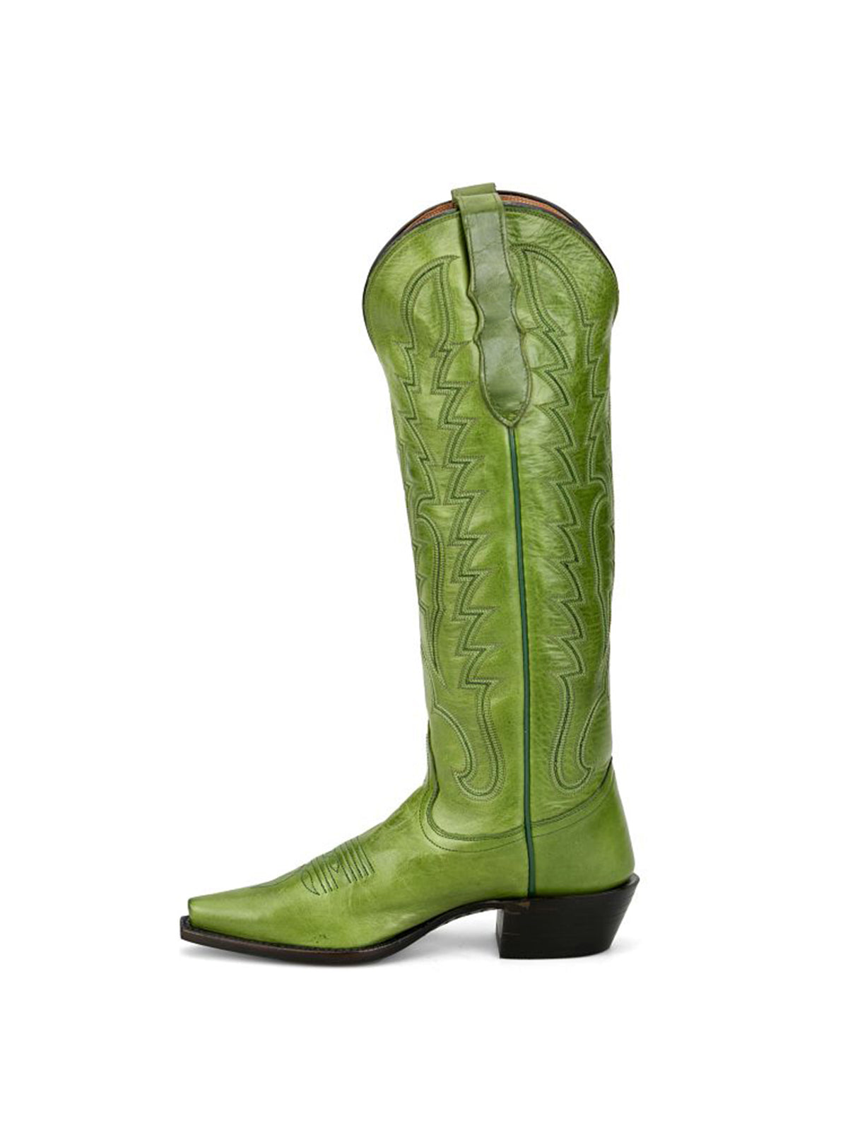 Metallic Green Snip-Toe Single Row Stitch Knee High Cowgirl Boots