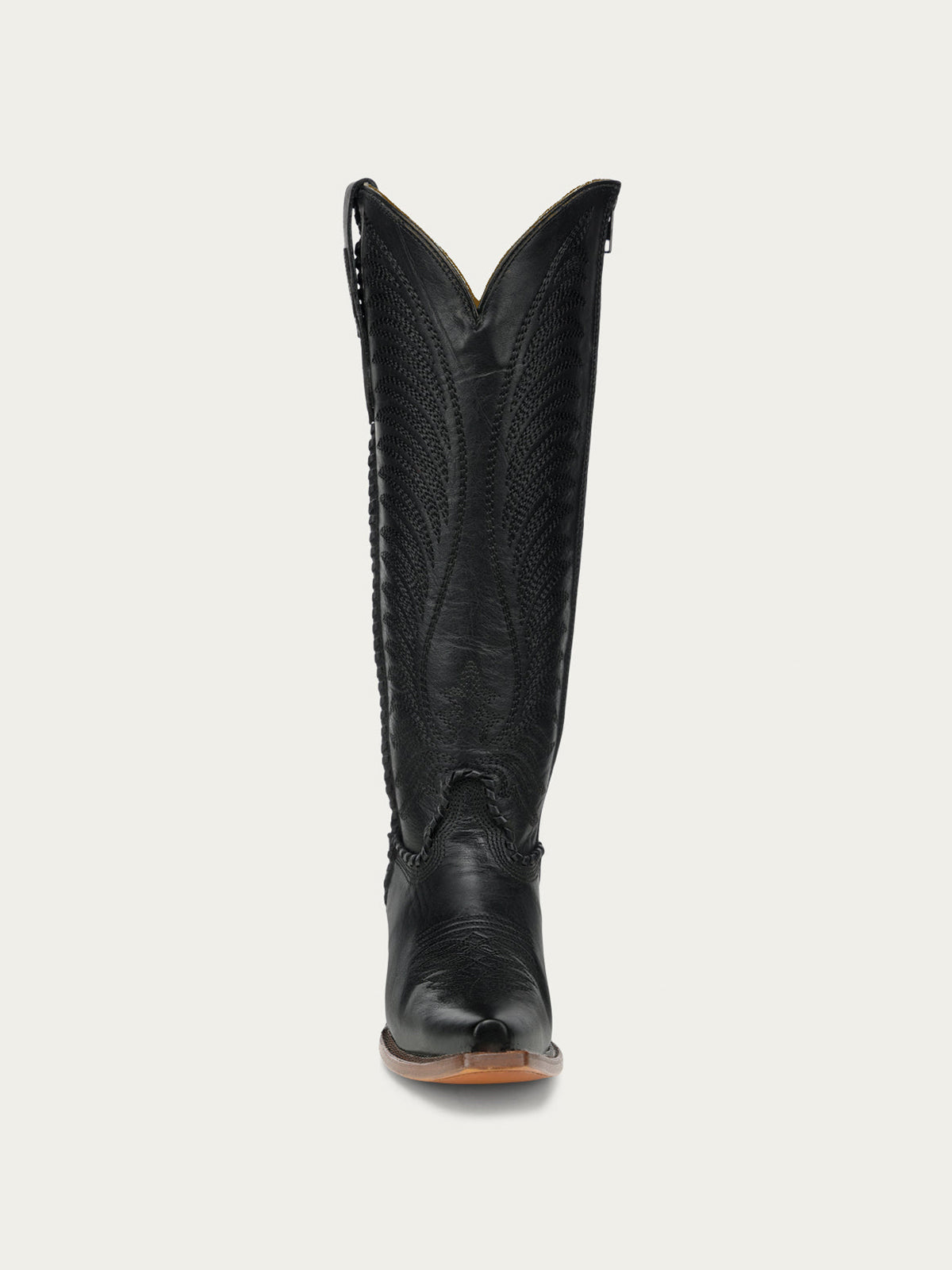 Chic Wings Embroidery Snip-Toe Full-Zip Knee High Cowgirl Boots - Black