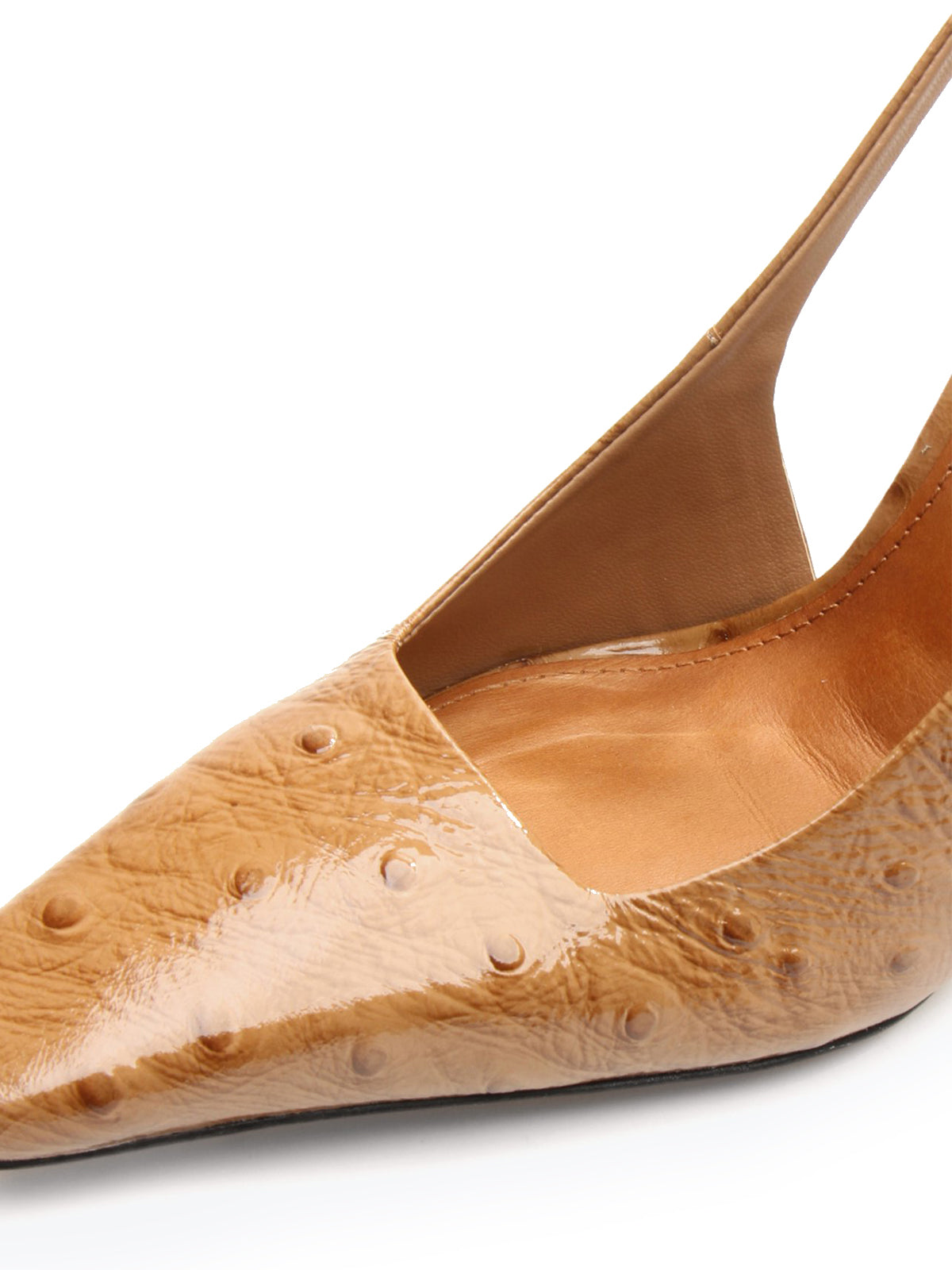Brown Ostrich Pattern Square-Toe Buckle Back Strap High Heels