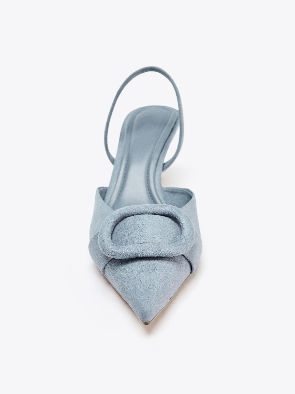 Blue Faux Suede Pointed-Toe Front Applique Slingback Kitten Heels