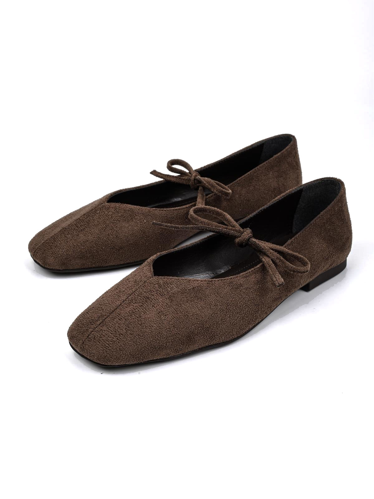 Coffee Faux Suede Square-Toe Chic Bridge Strap Slip-On Stylish Flats