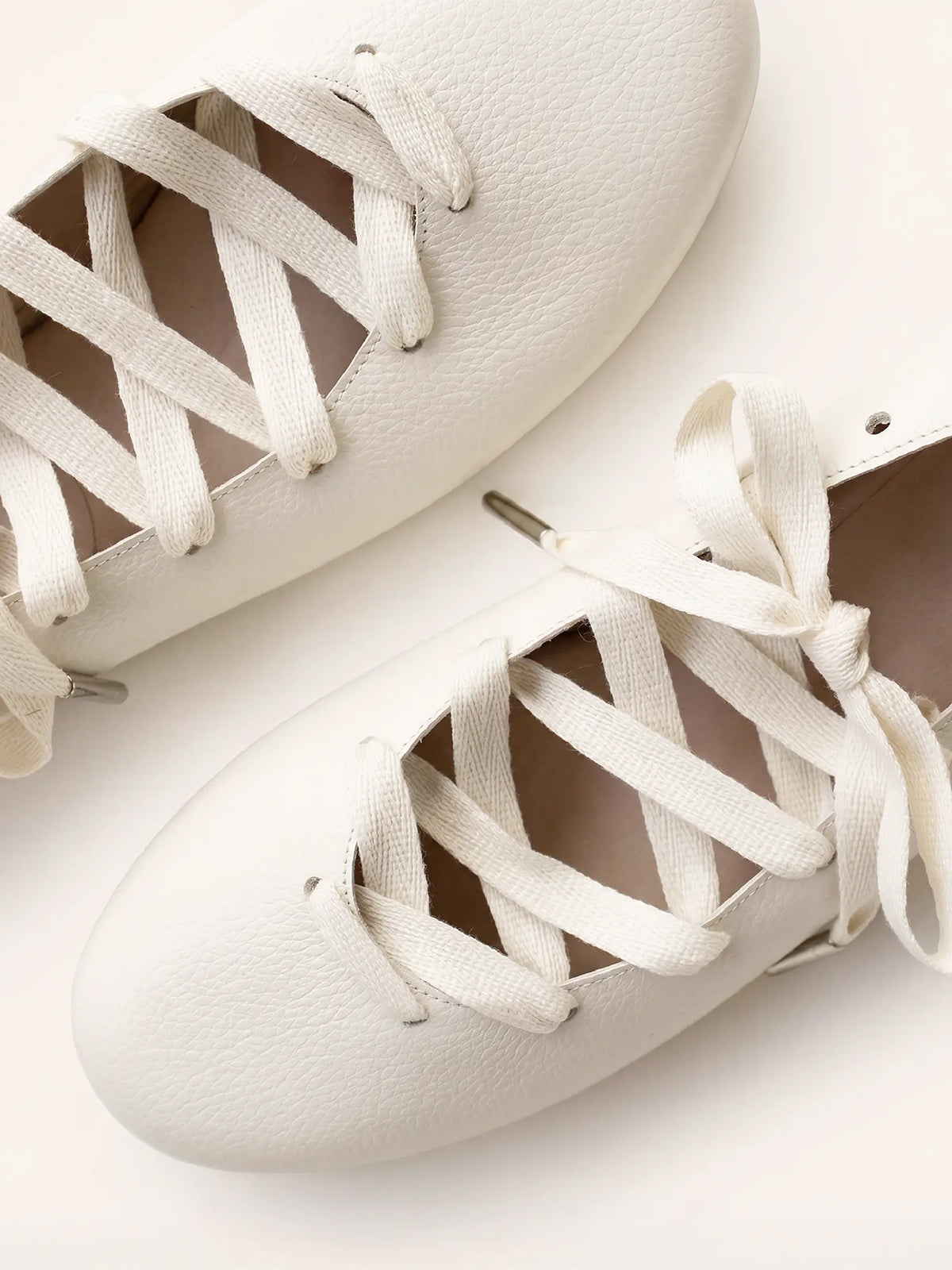 Ivory Round-Toe Lace-Up Stylish Ballet Flats