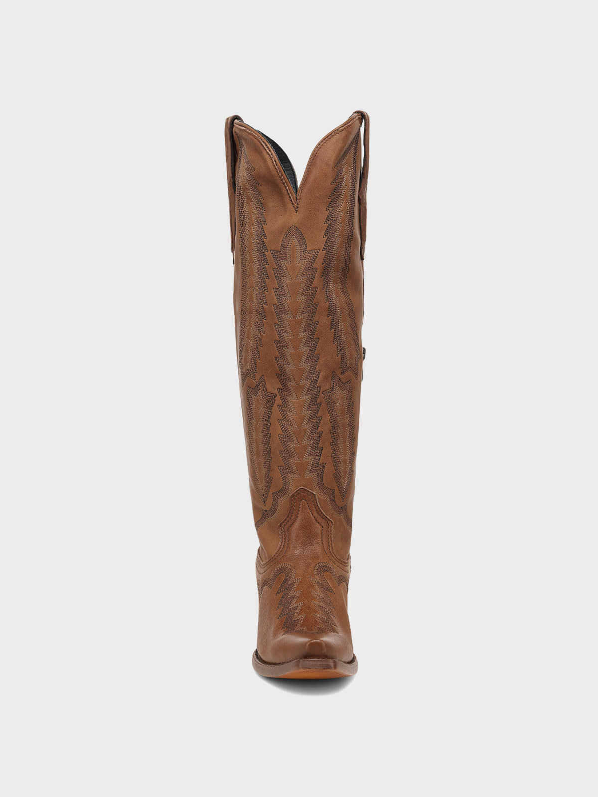 Cognac Sleek Snip-Toe Chic Embroidery Half-Zip Knee High Cowgirl Boots