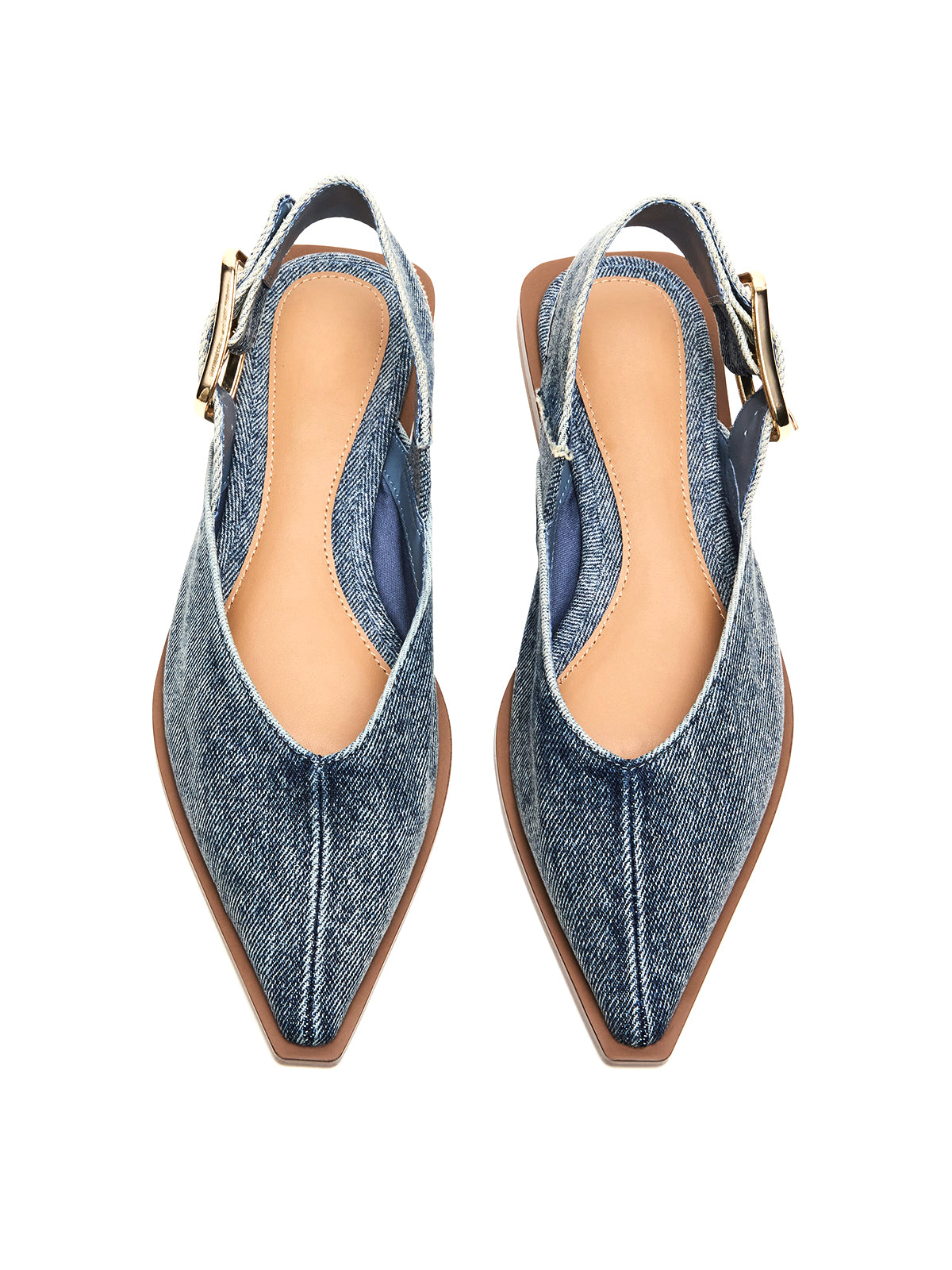 Blue Denim Pointed-Toe Wide Slingback Flats
