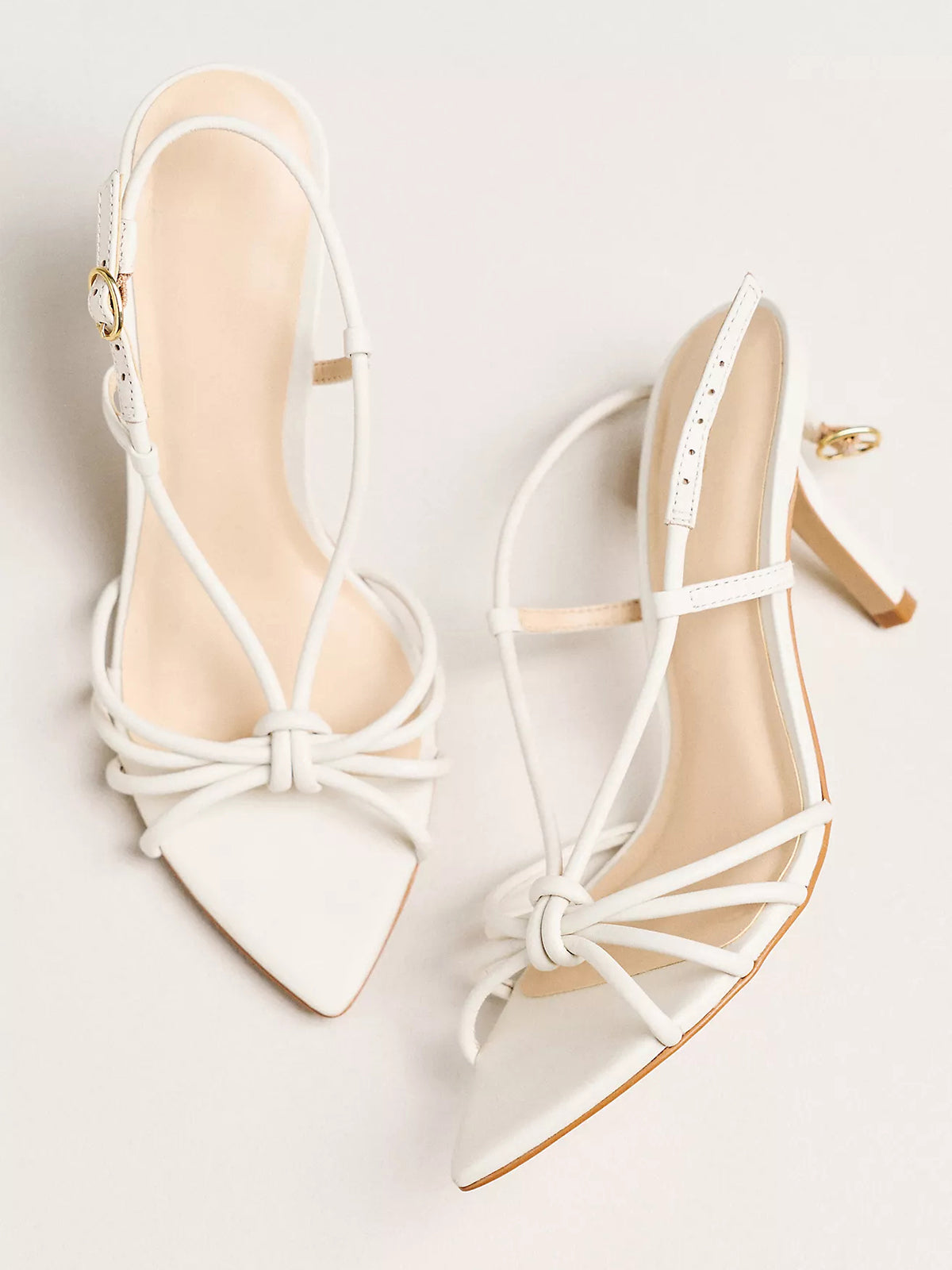Cream Open Pointed-Toe Strappy And Buckle Slingback High Heels