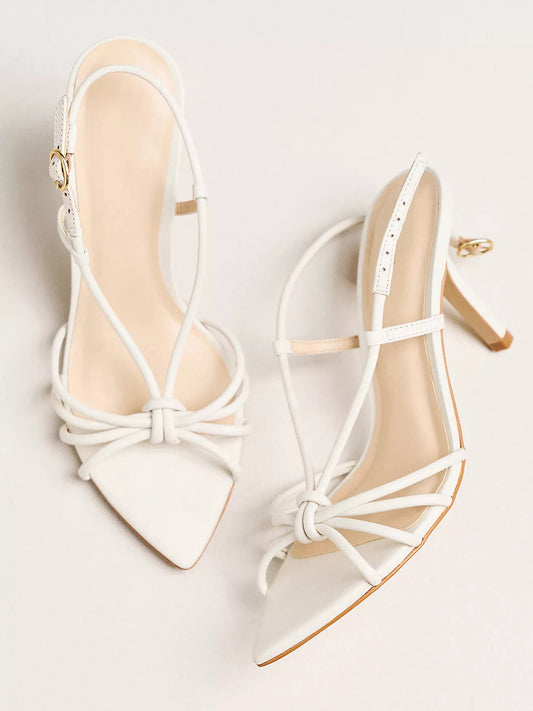 Cream Open Pointed-Toe Strappy And Buckle Slingback High Heels