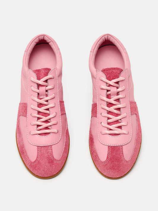 Pink Round-Toe Chic Lace-Up Classic Sneakers Flats