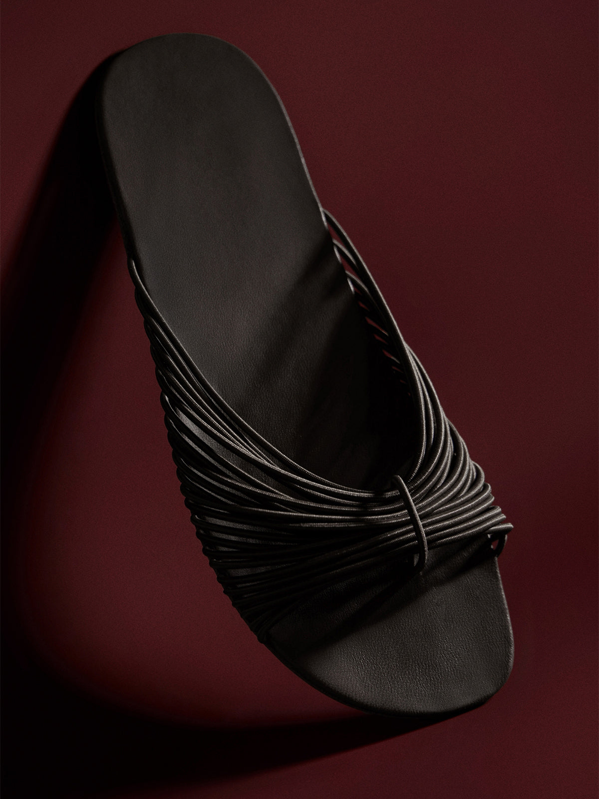 Black Round-Toe Elastic Straps Flats