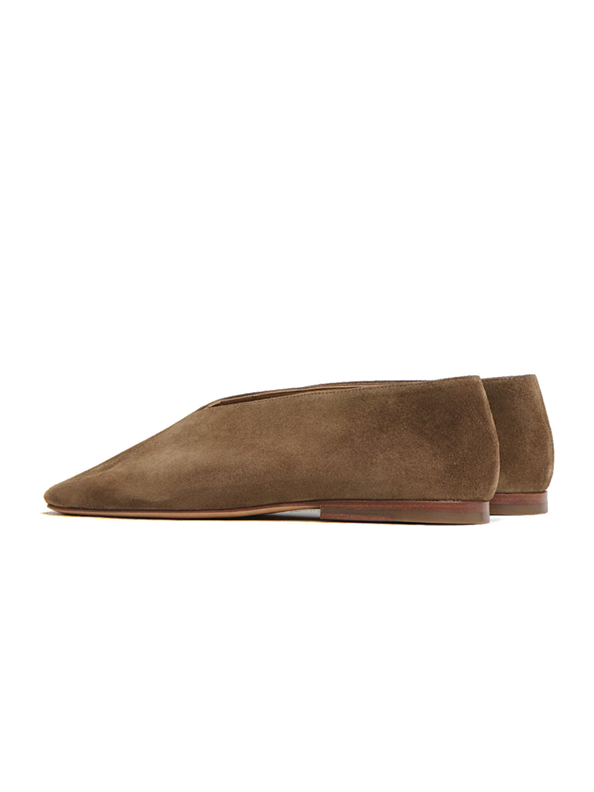 Camel Faux Suede Square-Toe Simple Slip-On Flats