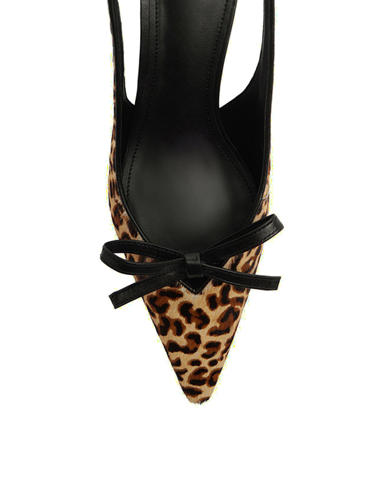 Leopard Print Pony Hair Vegan Leather Pointed-Toe Front Knot Buckle Slingback Kitten Heels