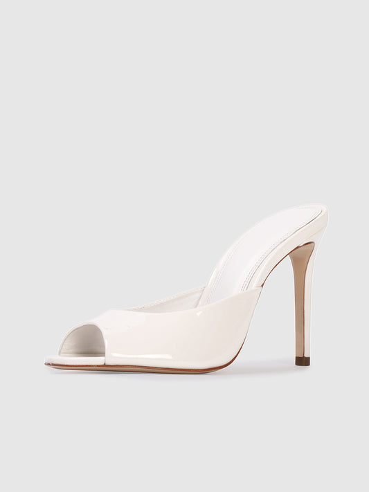 Patent Ivory Round-Toe Simple High Heels