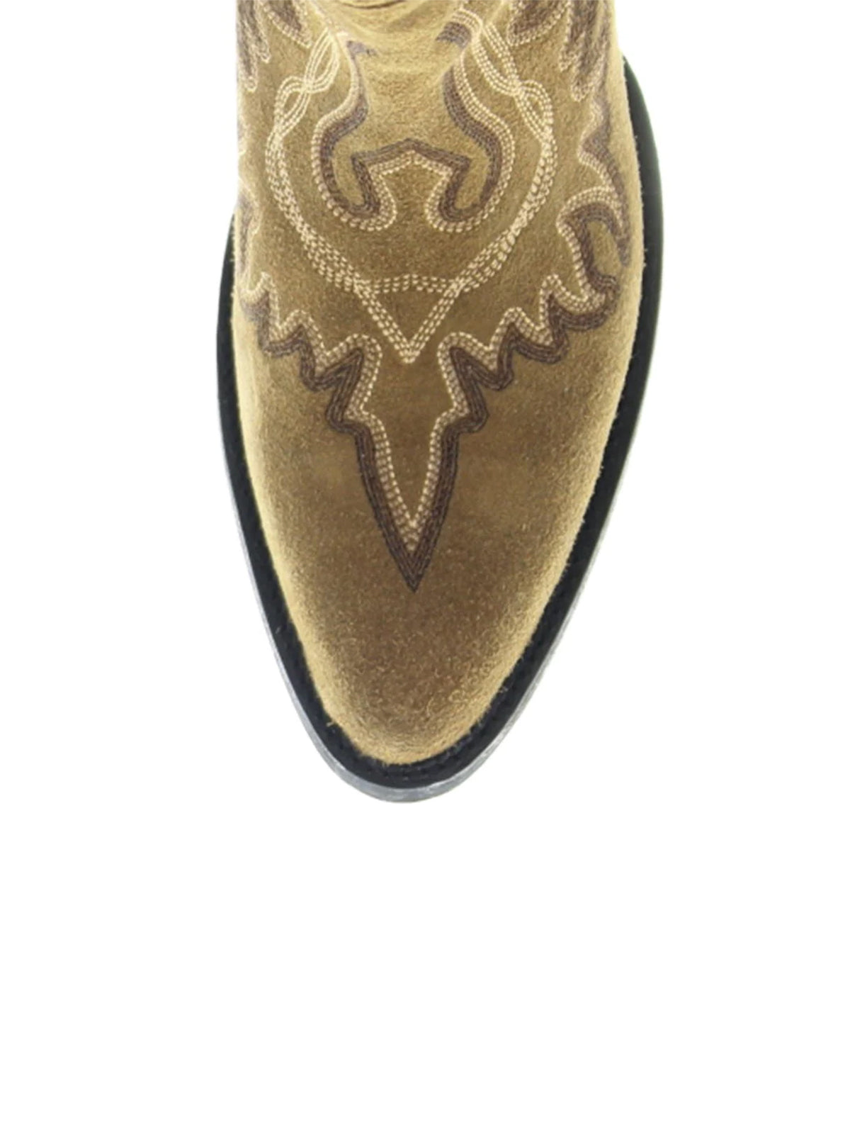 Almond-Toe Faux Suede Fringe Full-Zip Embroidery Knee High Cowgirl Boots - Tan