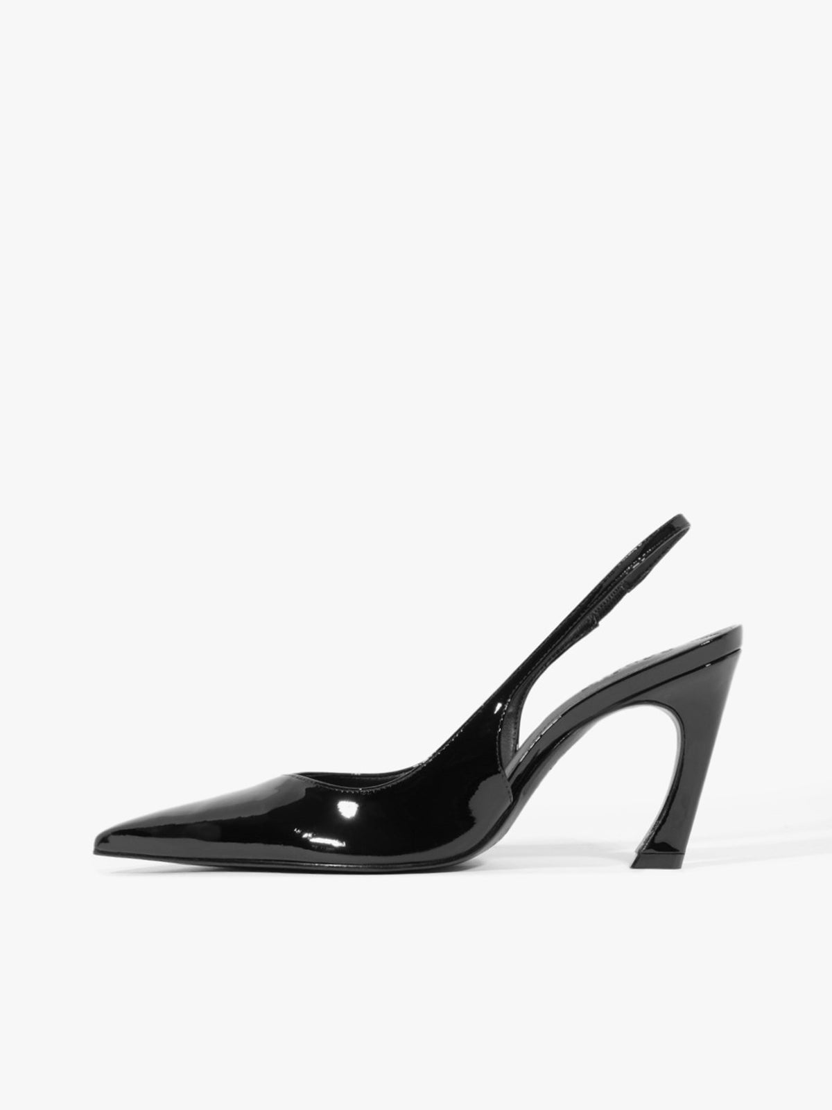 Slingback Pointed-Toe Simple Kitten Heels - Patent Black