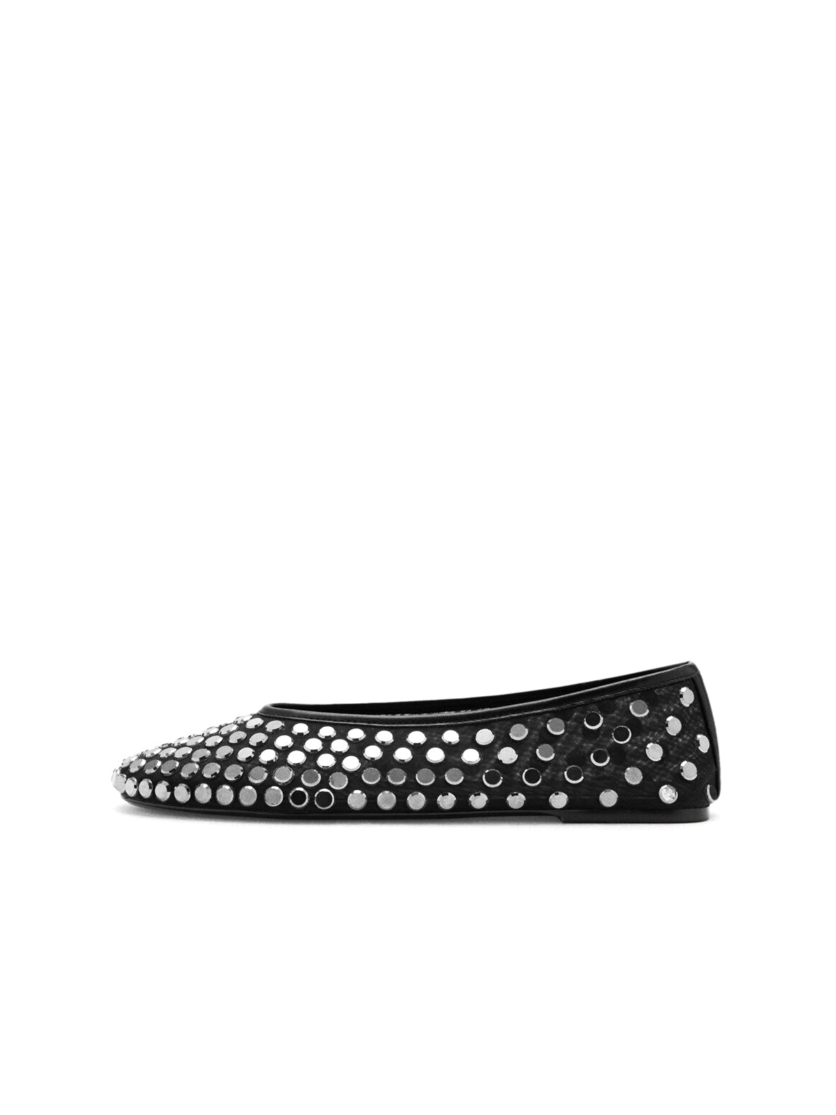 Black Mesh Round-Toe Studded Slip-On Classic Ballet Flats