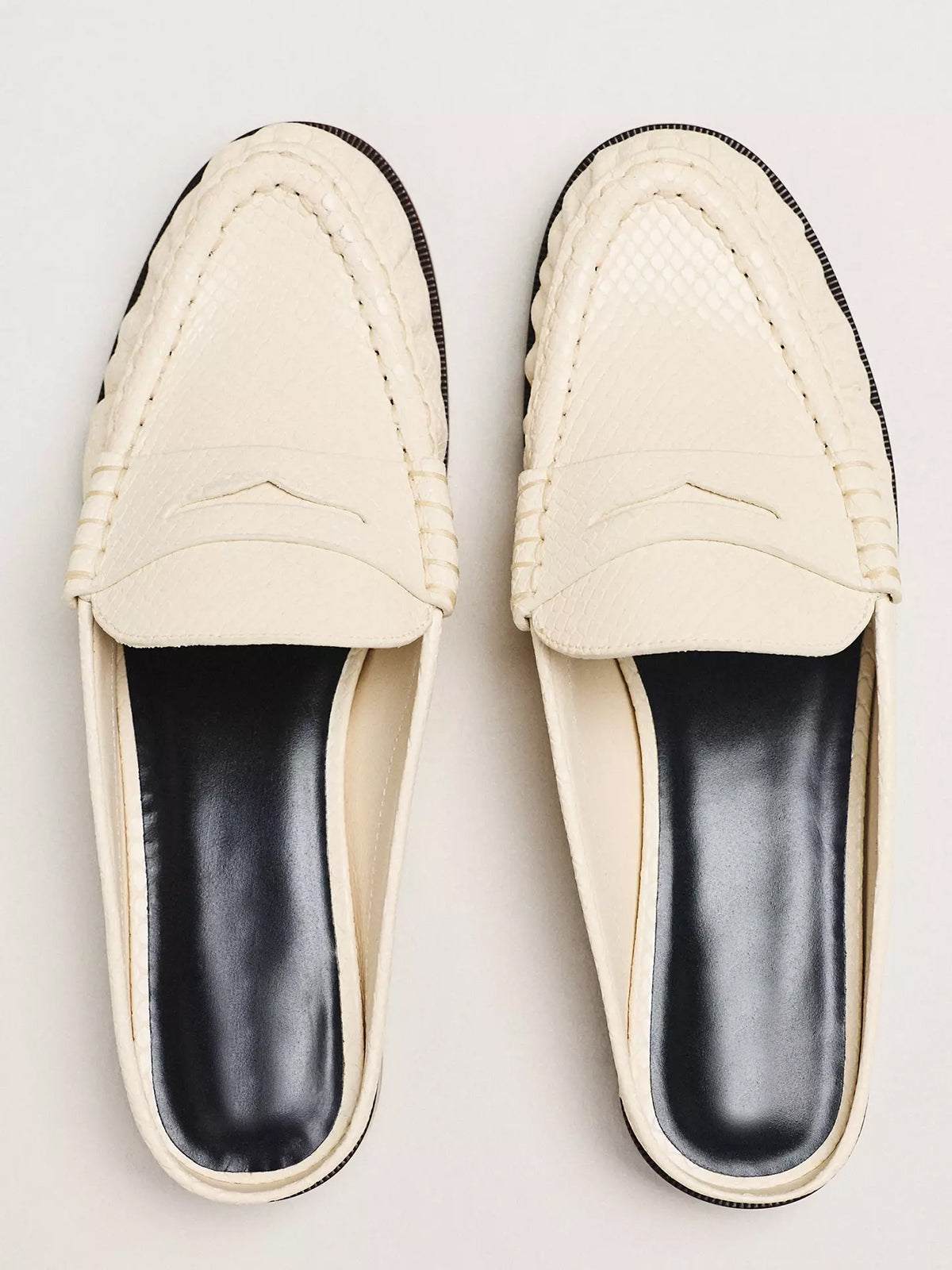 Bone Snakeskin Pattern Round-Toe Chic Slip-On Mules Flats