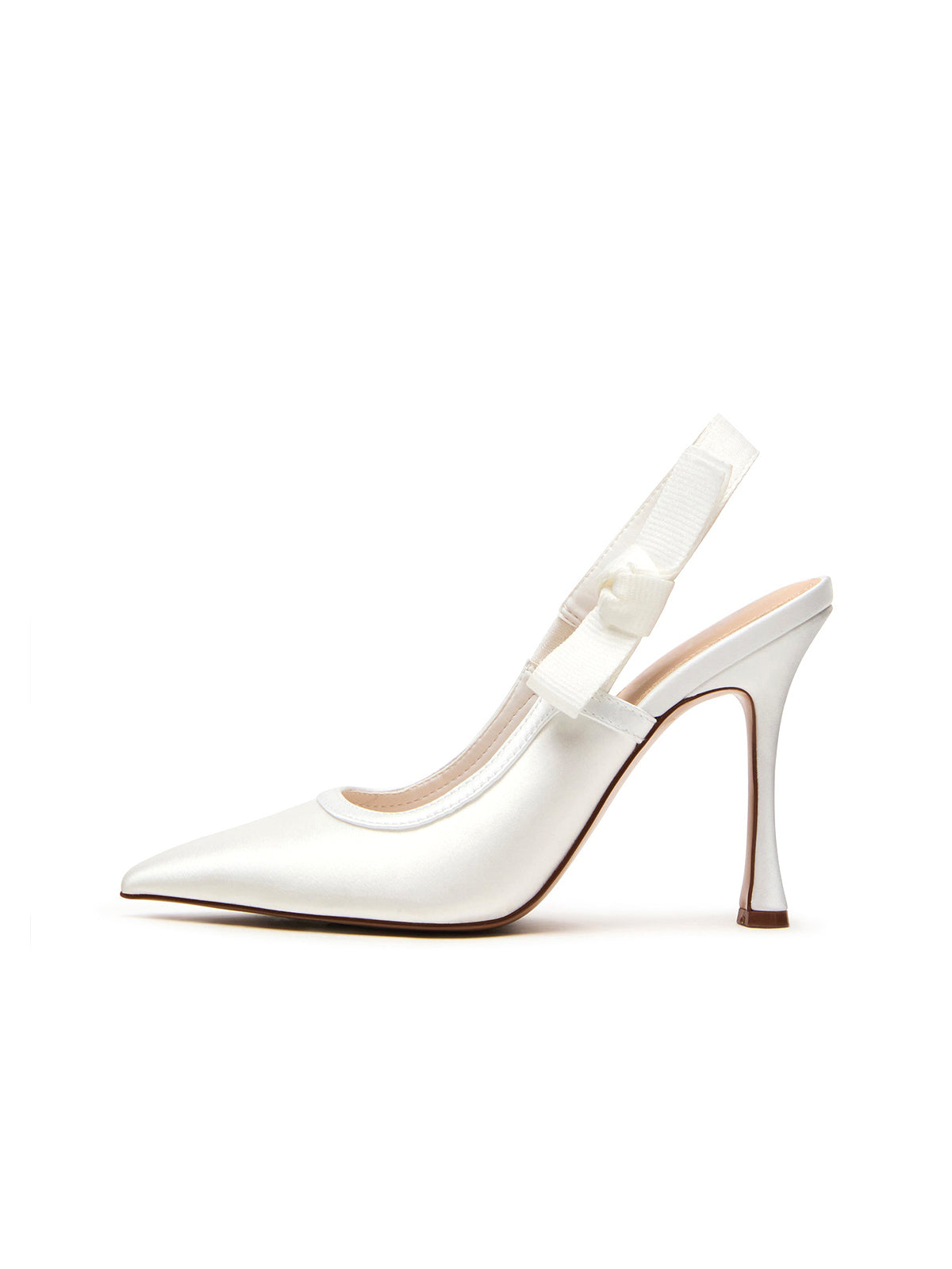 White Satin Pointed-Toe Slingback With Bow Classic High Heels