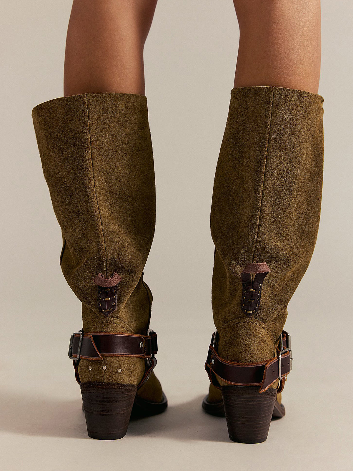 Tobacco Faux Suede Square-Toe Western Mid Calf Cowgirl Boots